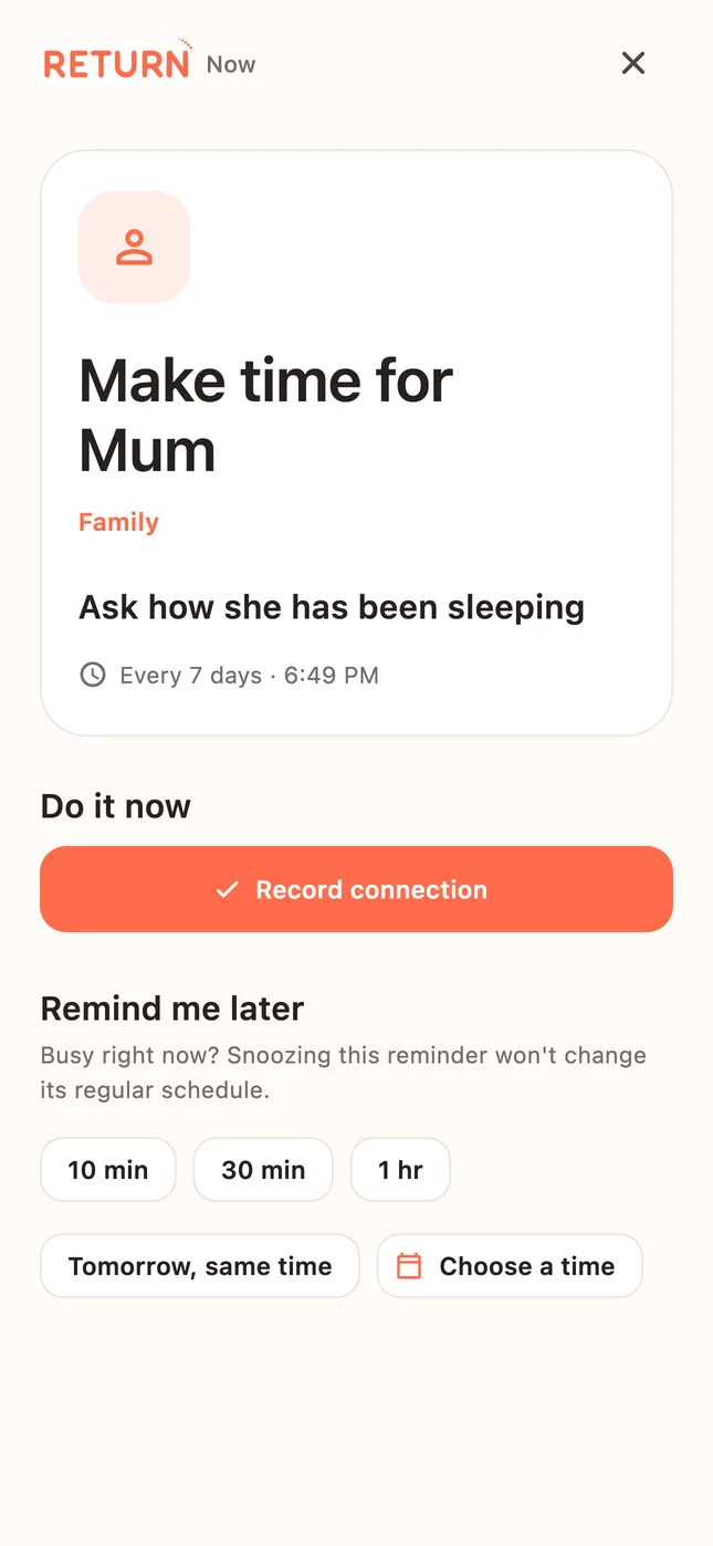 Return focused reminder action screen